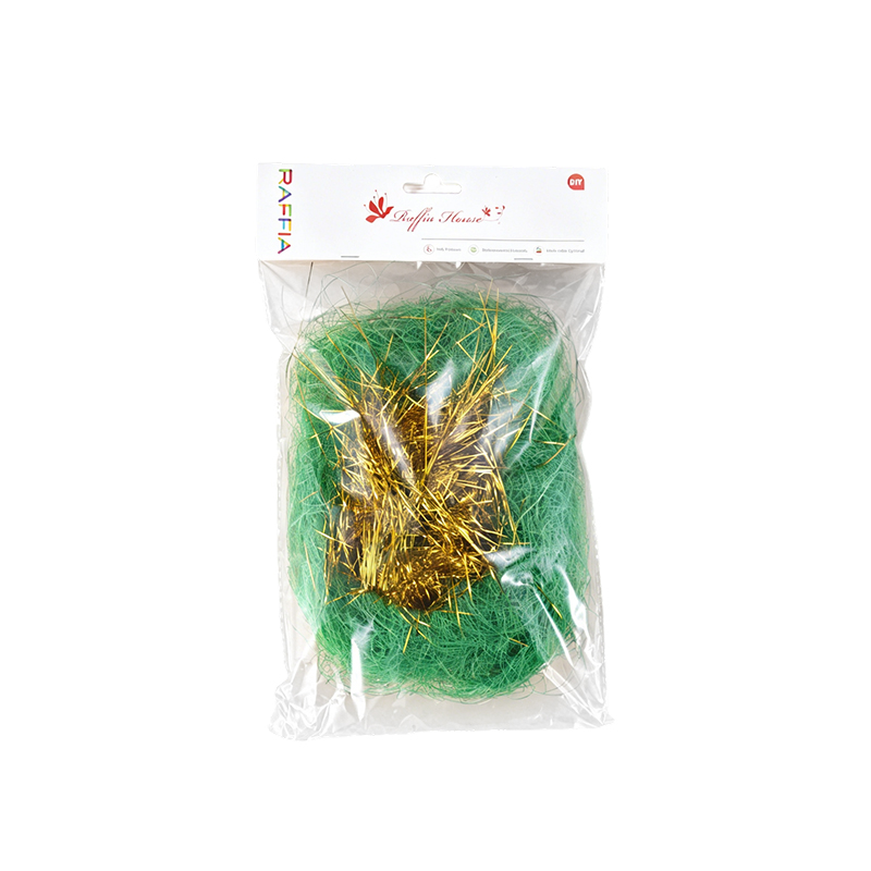 Emballage mixte de lambeaux de jute et de paillettes